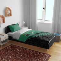 Australia New Zealand Rugby Bedding Set Green Aboriginal Wallabies and Maori Black Fern - Polynesian Pride