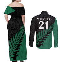 Custom Australia Wallabies and Aotearoa Rugby Couples Matching Off Shoulder Maxi Dress and Long Sleeve Button Shirts Kangaroo Black Fern Maori Green Vibe LT9 - Polynesian Pride