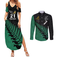 Custom Australia Wallabies and Aotearoa Rugby Couples Matching Summer Maxi Dress and Long Sleeve Button Shirts Kangaroo Black Fern Maori Green Vibe LT9 Green - Polynesian Pride