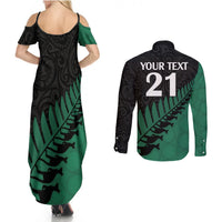 Custom Australia Wallabies and Aotearoa Rugby Couples Matching Summer Maxi Dress and Long Sleeve Button Shirts Kangaroo Black Fern Maori Green Vibe LT9 - Polynesian Pride