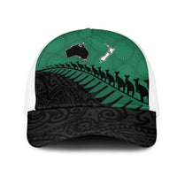Australia New Zealand Rugby Mesh Trucker Cap Green Aboriginal Wallabies and Maori Black Fern - Polynesian Pride