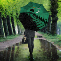 Australia New Zealand Rugby Umbrella Green Aboriginal Wallabies and Maori Black Fern - Polynesian Pride