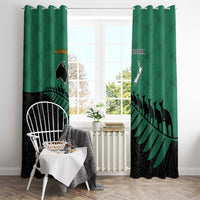 Australia New Zealand Rugby Window Curtain Green Aboriginal Wallabies and Maori Black Fern - Polynesian Pride