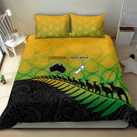 Australia New Zealand Rugby Bedding Set Gradient Aboriginal Wallabies and Maori Black Fern - Polynesian Pride