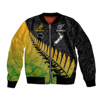 Custom Australia Wallabies and Aotearoa Rugby Bomber Jacket Kangaroo Black Fern Maori Gradient Vibe LT9 Unisex Gradient - Polynesian Pride