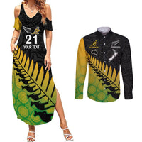 Custom Australia Wallabies and Aotearoa Rugby Couples Matching Summer Maxi Dress and Long Sleeve Button Shirts Kangaroo Black Fern Maori Gradient Vibe LT9 Gradient - Polynesian Pride