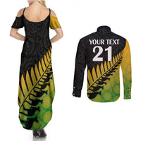 Custom Australia Wallabies and Aotearoa Rugby Couples Matching Summer Maxi Dress and Long Sleeve Button Shirts Kangaroo Black Fern Maori Gradient Vibe LT9 - Polynesian Pride