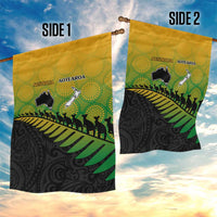 Australia New Zealand Rugby Garden Flag Gradient Aboriginal Wallabies and Maori Black Fern - Polynesian Pride