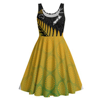 Australia New Zealand Rugby Midi Dress Gradient Aboriginal Wallabies and Maori Black Fern - Polynesian Pride
