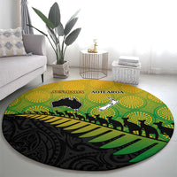 Australia New Zealand Rugby Round Carpet Gradient Aboriginal Wallabies and Maori Black Fern - Polynesian Pride