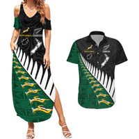 South Africa and Aotearoa Rugby Couples Matching Summer Maxi Dress and Hawaiian Shirt Springboks Black Fern Maori Vibe LT9 Black - Polynesian Pride