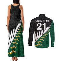 Custom South Africa and Aotearoa Rugby Couples Matching Tank Maxi Dress and Long Sleeve Button Shirts Springboks Black Fern Maori Vibe LT9 - Polynesian Pride