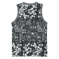 Black Hawaiian Tapa Tribal Hibiscus Basketball Jersey LT9 - Polynesian Pride