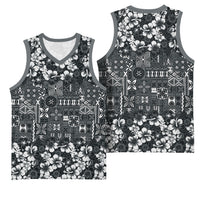 Black Hawaiian Tapa Tribal Hibiscus Basketball Jersey LT9 - Polynesian Pride