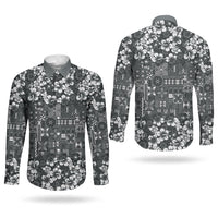 Black Hawaiian Tapa Tribal Hibiscus Couples Matching Long Sleeve Bodycon Dress and Long Sleeve Button Shirt LT9 - Polynesian Pride