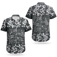 Black Hawaiian Tapa Tribal Hibiscus Couples Matching Short Sleeve Bodycon Dress and Hawaiian Shirt LT9 - Polynesian Pride