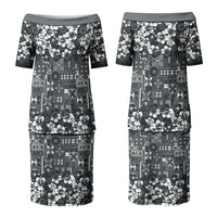 Black Hawaiian Tapa Tribal Hibiscus Family Matching Puletasi and Hawaiian Shirt LT9 Mom's Dress Black - Polynesian Pride