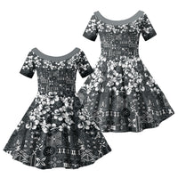 Black Hawaiian Tapa Tribal Hibiscus Family Matching Puletasi and Hawaiian Shirt LT9 Daughter's Dress Black - Polynesian Pride