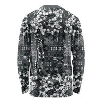 Black Hawaiian Tapa Tribal Hibiscus Long Sleeve Shirt LT9 - Polynesian Pride