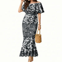 Black Hawaiian Tapa Tribal Hibiscus Mermaid Dress LT9 Women Black - Polynesian Pride