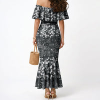 Black Hawaiian Tapa Tribal Hibiscus Mermaid Dress LT9 - Polynesian Pride
