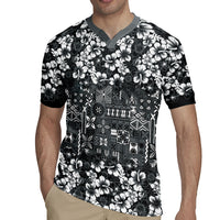 Black Hawaiian Tapa Tribal Hibiscus Rugby Jersey LT9 - Polynesian Pride