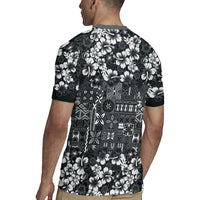 Black Hawaiian Tapa Tribal Hibiscus Rugby Jersey LT9 - Polynesian Pride