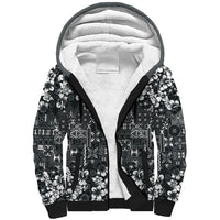 Black Hawaiian Tapa Tribal Hibiscus Sherpa Hoodie