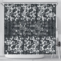 Black Hawaiian Tapa Tribal Hibiscus Shower Curtain LT9 - Polynesian Pride