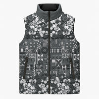 Black Hawaiian Tapa Tribal Hibiscus Sleeveless Puffer Jacket LT9 Unisex Black - Polynesian Pride