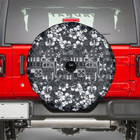 Black Hawaiian Tapa Tribal Hibiscus Spare Tire Cover LT9 - Polynesian Pride
