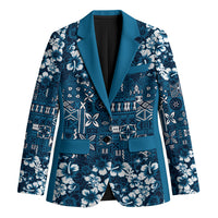 Blue Hawaiian Tapa Tribal Hibiscus Blazer LT9 Unisex Blue - Polynesian Pride