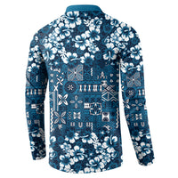 Blue Hawaiian Tapa Tribal Hibiscus Button Sweatshirt LT9 - Polynesian Pride