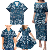 Blue Hawaiian Tapa Tribal Hibiscus Family Matching Puletasi and Hawaiian Shirt LT9 - Polynesian Pride