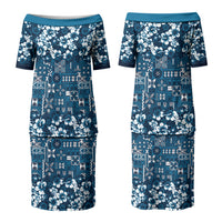Blue Hawaiian Tapa Tribal Hibiscus Family Matching Puletasi and Hawaiian Shirt LT9 Mom's Dress Blue - Polynesian Pride