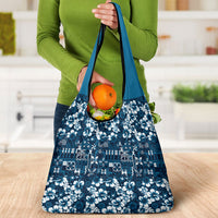 Blue Hawaiian Tapa Tribal Hibiscus Grocery Bag LT9 - Polynesian Pride