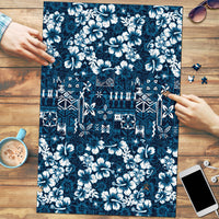 Blue Hawaiian Tapa Tribal Hibiscus Puzzle