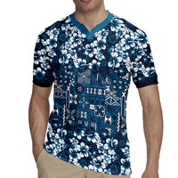 Blue Hawaiian Tapa Tribal Hibiscus Rugby Jersey LT9 - Polynesian Pride