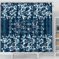 Blue Hawaiian Tapa Tribal Hibiscus Shower Curtain LT9 - Polynesian Pride