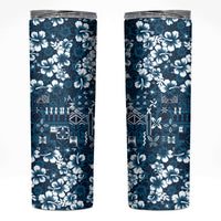 Blue Hawaiian Tapa Tribal Hibiscus Skinny Tumbler