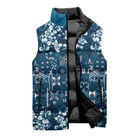 Blue Hawaiian Tapa Tribal Hibiscus Sleeveless Puffer Jacket LT9 - Polynesian Pride