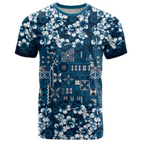 Blue Hawaiian Tapa Tribal Hibiscus T Shirt LT9 Blue - Polynesian Pride