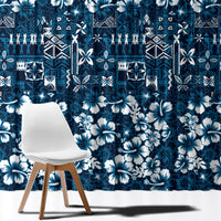 Blue Hawaiian Tapa Tribal Hibiscus Window Curtain LT9 - Polynesian Pride