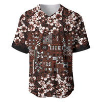Burgundy Hawaiian Tapa Tribal Hibiscus Baseball Jersey LT9 Burgundy - Polynesian Pride