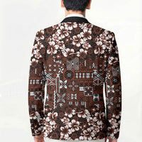 Burgundy Hawaiian Tapa Tribal Hibiscus Blazer LT9 - Polynesian Pride