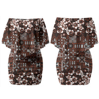 Burgundy Hawaiian Tapa Tribal Hibiscus Couples Matching Off Shoulder Short Dress and Hawaiian Shirt LT9 - Polynesian Pride
