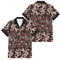 Burgundy Hawaiian Tapa Tribal Hibiscus Family Matching Short Sleeve Bodycon Dress and Hawaiian Shirt LT9 Dad's Shirt - Short Sleeve Burgundy - Polynesian Pride