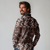 Burgundy Hawaiian Tapa Tribal Hibiscus Long Sleeve Polo Shirt LT9 - Polynesian Pride