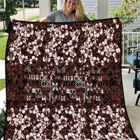 Burgundy Hawaiian Tapa Tribal Hibiscus Quilt