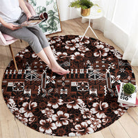Burgundy Hawaiian Tapa Tribal Hibiscus Round Carpet LT9 - Polynesian Pride